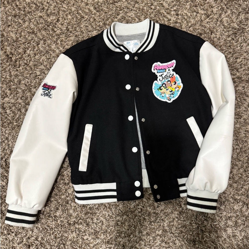 Justice/PowerPuff Girls Black and White Kids Varsity Jacket